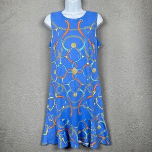 J McLaughlin Dress Womens M‎ Blue Equestrian Catalina Mini Horse Girl Preppy
